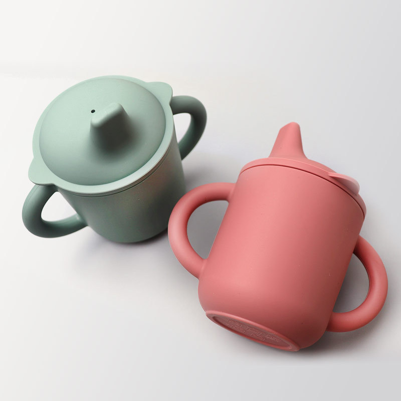 Adecuado para bebés de más de 3 meses de edad taza de bebida directa Logotipo de Protección Ambiental bebé taza de agua de silicona binaural duckbill