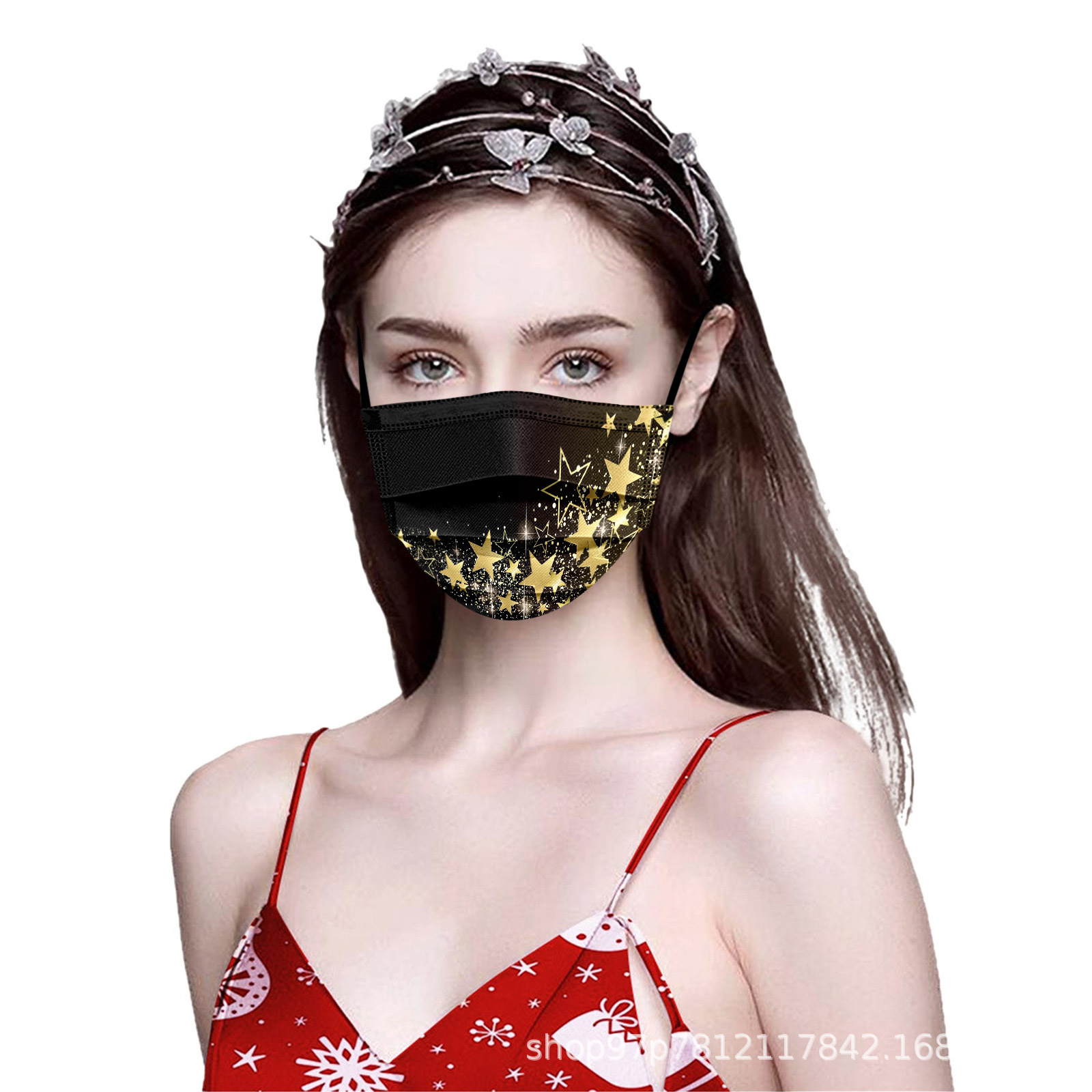 新款圣诞节口罩成人款麋鹿星星雪花圣诞树三层防护现货源头厂家