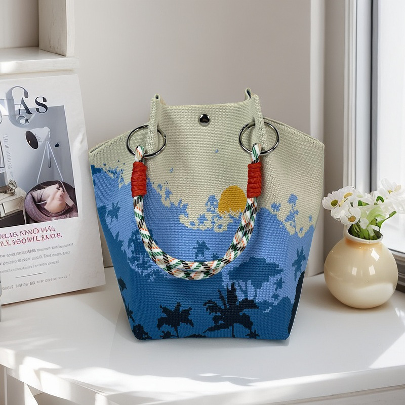 Nicho de diseño blanco y negro jersey jersey bolso de mano casual versátil gran capacidad bolso de mochila fábrica directa
