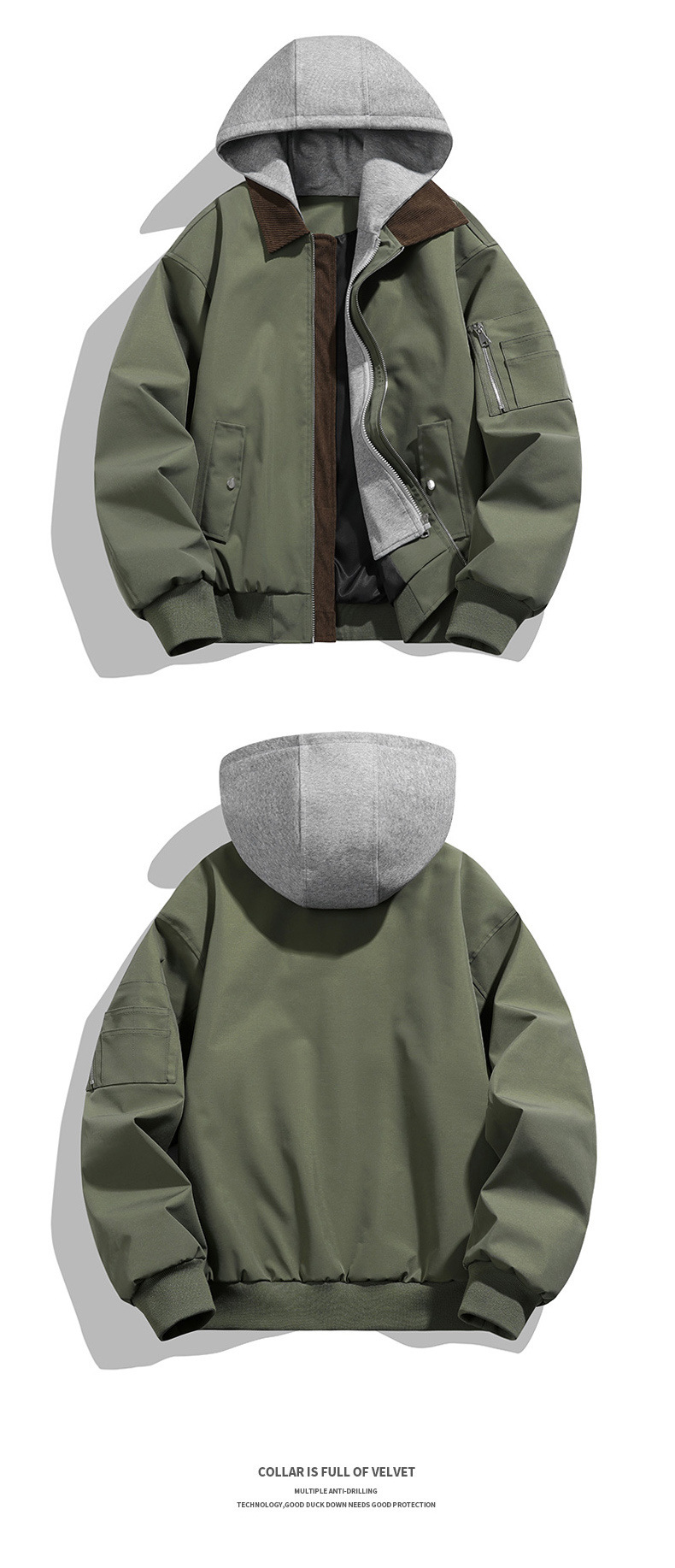 Men's Jacket Monochrome Hooded Workwear Versatile Loose Flight Coat_voghion.com
