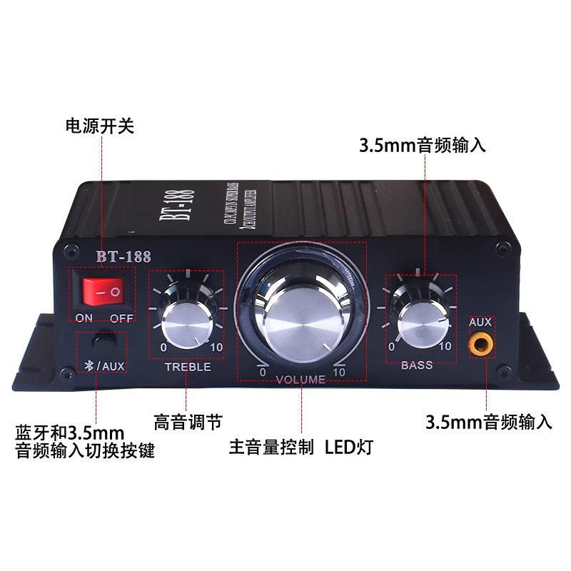 Amplificador de potencia Bluetooth 5.0 Clase D 30W * 2 Placa amplificador de potencia de ajuste de alto y bajo estéreo con módulo de carcasa terminado