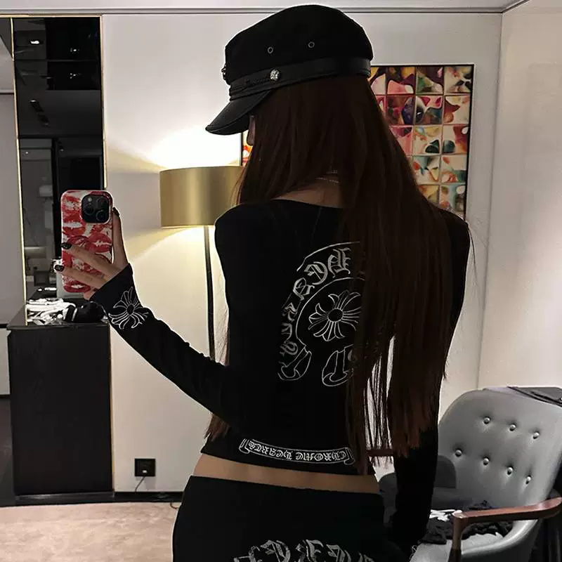 Осенняя и зимняя новая чистая горячая девушка короткая футболка с длинными рукавами