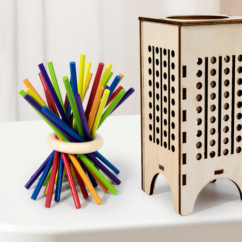 Puzzles de madera educación temprana divertida mano ojo coordinación clasificación de color 3 en 1 dibujo palo de madera juego de dados