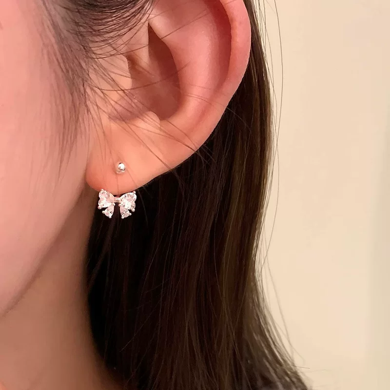 Серебряная игла, бренд цирконий с бантом, модные милые серьги, стиль легкая роскошь, высококлассный стиль, оптом