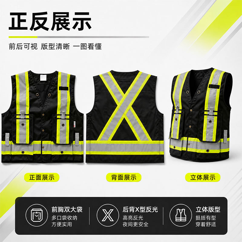 Multi-Pocket Reflective Vest Safety Vest for Construction Workers, Warehousing, Logistics, Road Work Reflective Workwear Vest Multi-Pocket Reflective Vest Safety Vest for Construction Workers, Warehousing, Logistics, Road Work Reflective Workwear Vest