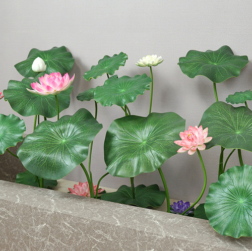 Eva with rod simulation lotus flower, lotus leaf, lotus dance props, swimming pool stage scenic decoration, fake simulation flowers, green plants