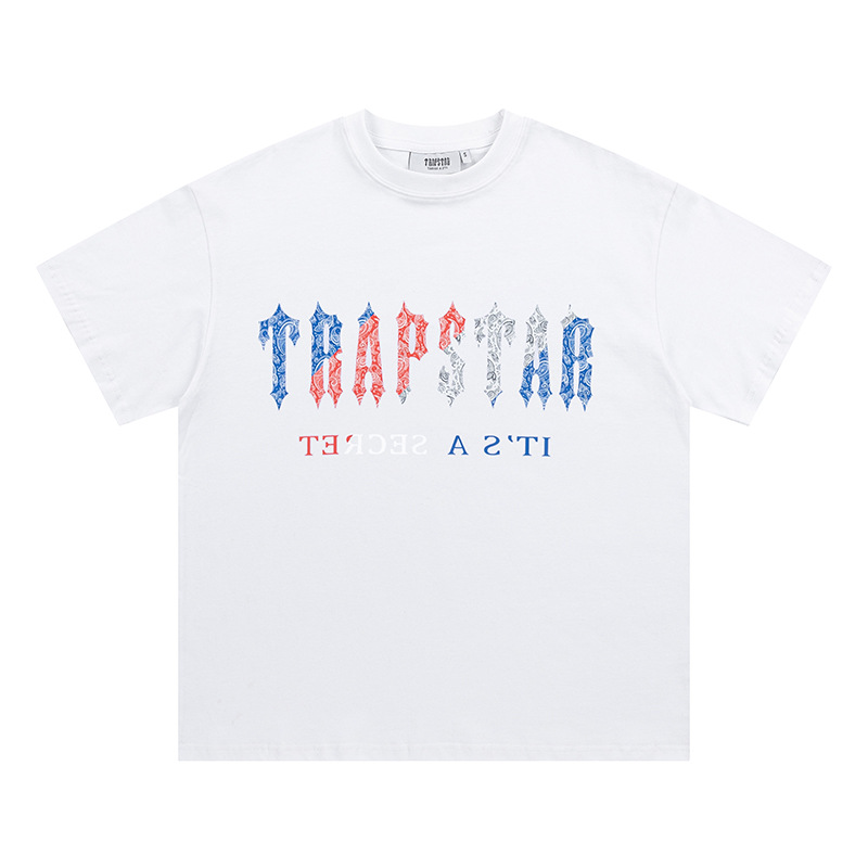 Venta al por mayor trampa gradiente letra cabeza de tigre manga corta europea y americana alta calle moda marca trampa estrella impresa camiseta suelta estrella