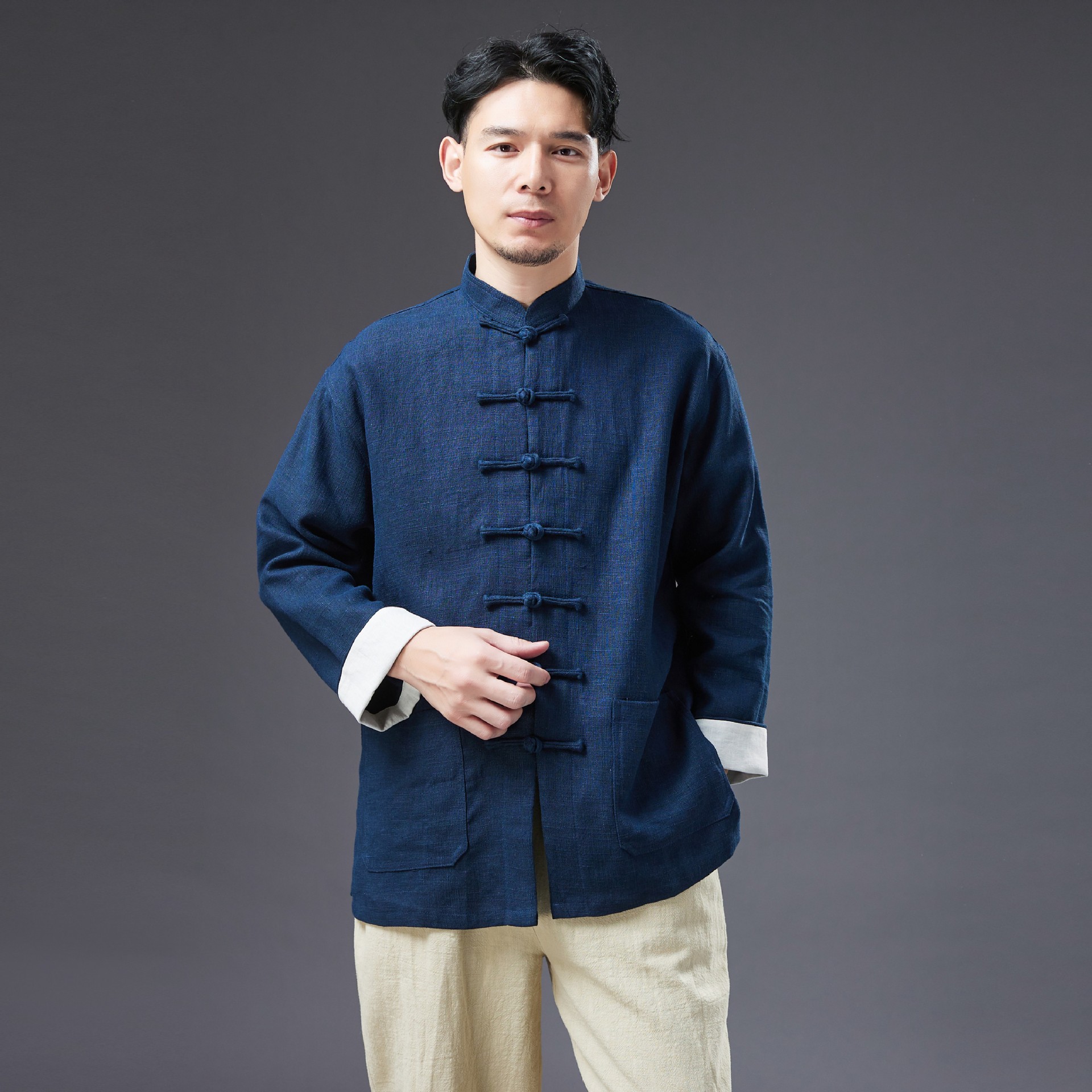 Spring jacket, shirt, cardigan for leisure, Chinese style, oversize