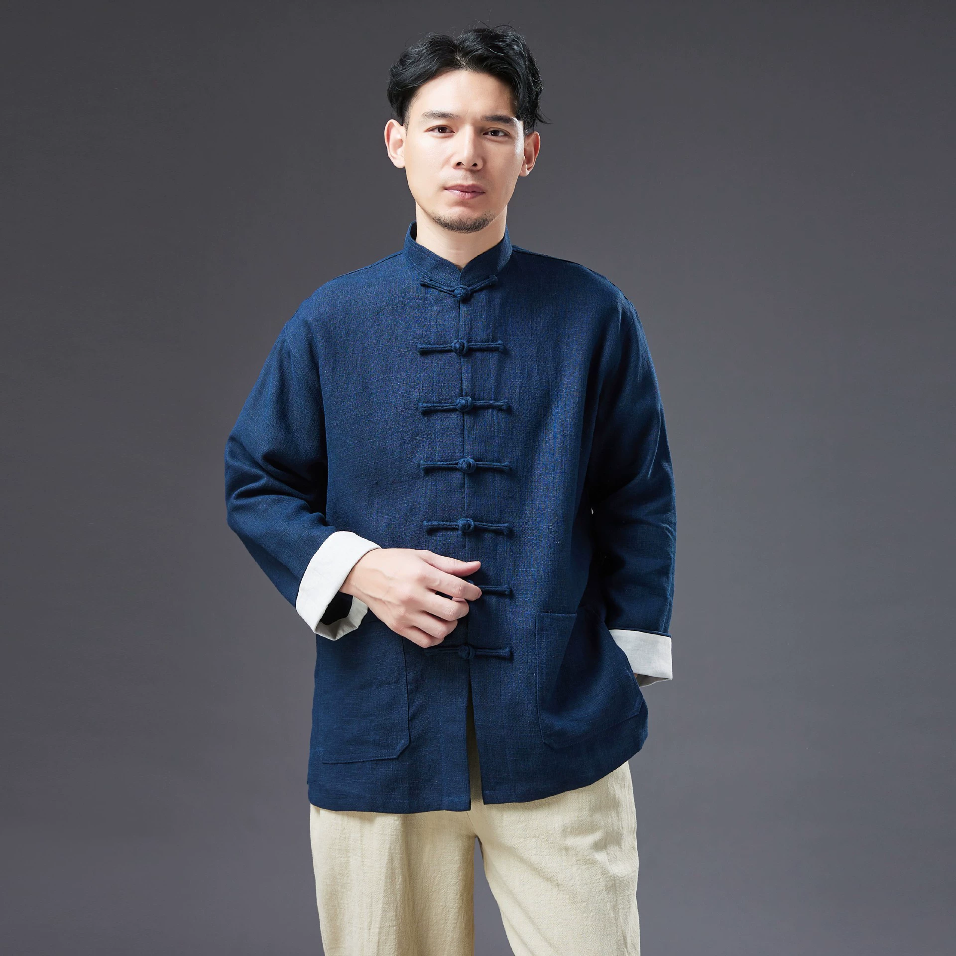 Spring jacket, shirt, cardigan for leisure, Chinese style, oversize