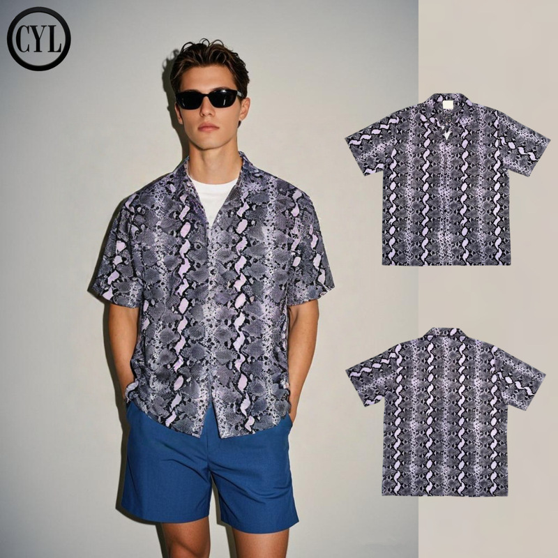 【Cyl】Light Luxury Snake Print Cuban Collar Shirt Travel Short Sleeve Men's Niche Trendy Brand Shirt Party Atmosphere Wear