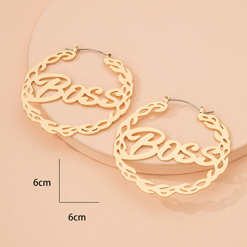 Retro Big Circle Wreath Letter Ear Buckle Earrings display picture 2