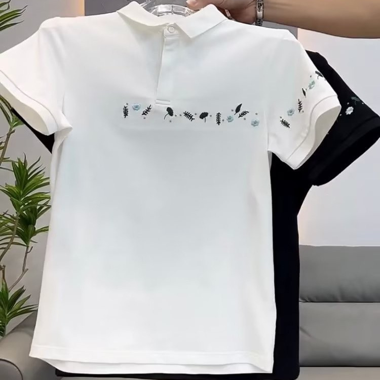 Tendencia 2024 camisa de polo con estampado de alta gama camiseta de manga corta de tendencia para hombres verano nuevo estilo negocios solapa casual