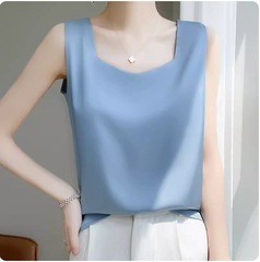 新商品のuネックの绢糸のキャミソールの女性のノースリーブのシルクのスーツの中にキャミソールの気質がゆったりしていて、やせているvネックが見えます。
