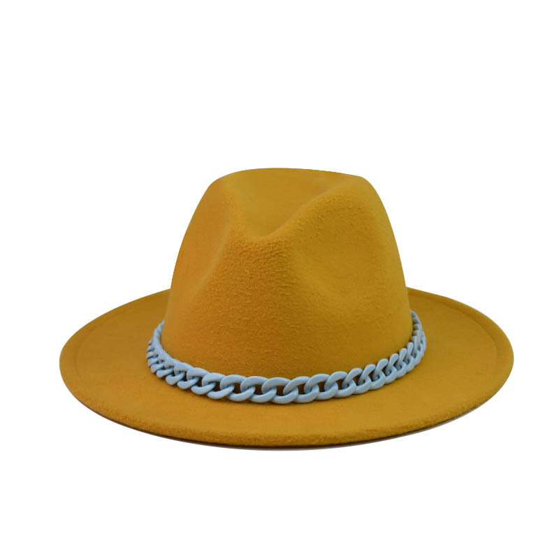 Comercio exterior transfronterizo engrosado padre-hijo Four Seasons Cadena naranja sombrero de lana cadena sombrero de fieltro de ala grande sombrero de copa plana