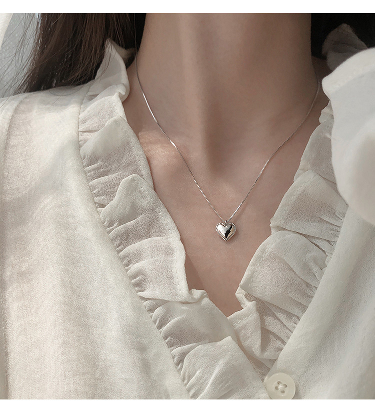 1g Weight 925 Sterling Silver Box Chain Heart Shape Pendant Necklace