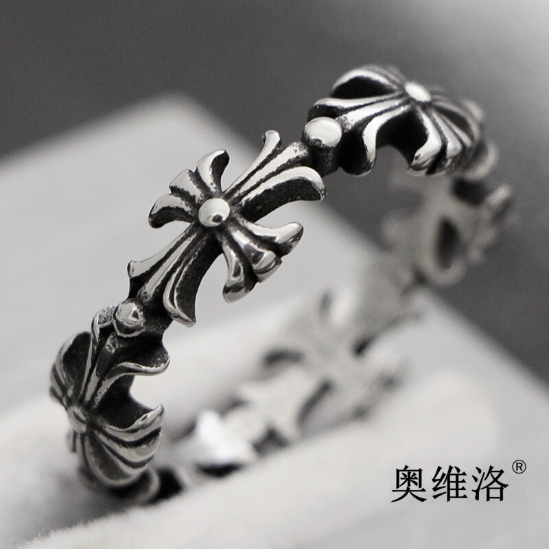 Ovelo Steel Jewelry Casting Dark Cross Flower Trendy Women's High-End Light Luxury Punk Style Men's Ring Design