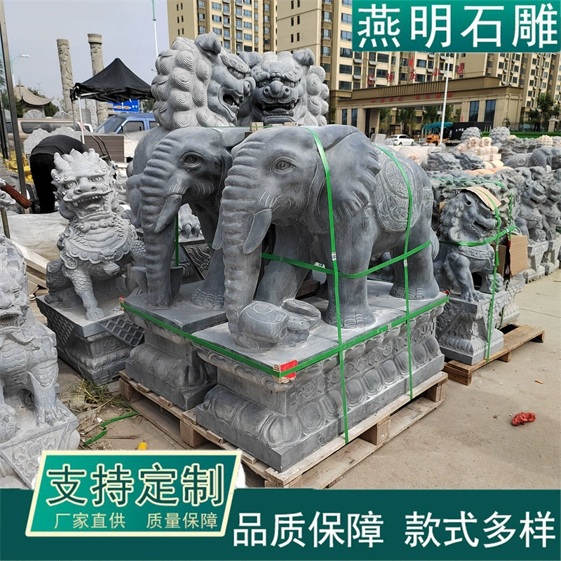 Пара резных слонов из натурального голубого камня, большие белые мраморные слоновые украшения у входа, оптом от производителя на складе.