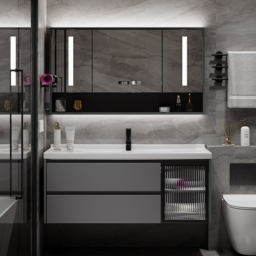 Yida modern simple ceramic integrated basin bathroom cabinet combination solid wood bathroom cabinet bathroom washbasin washbasin