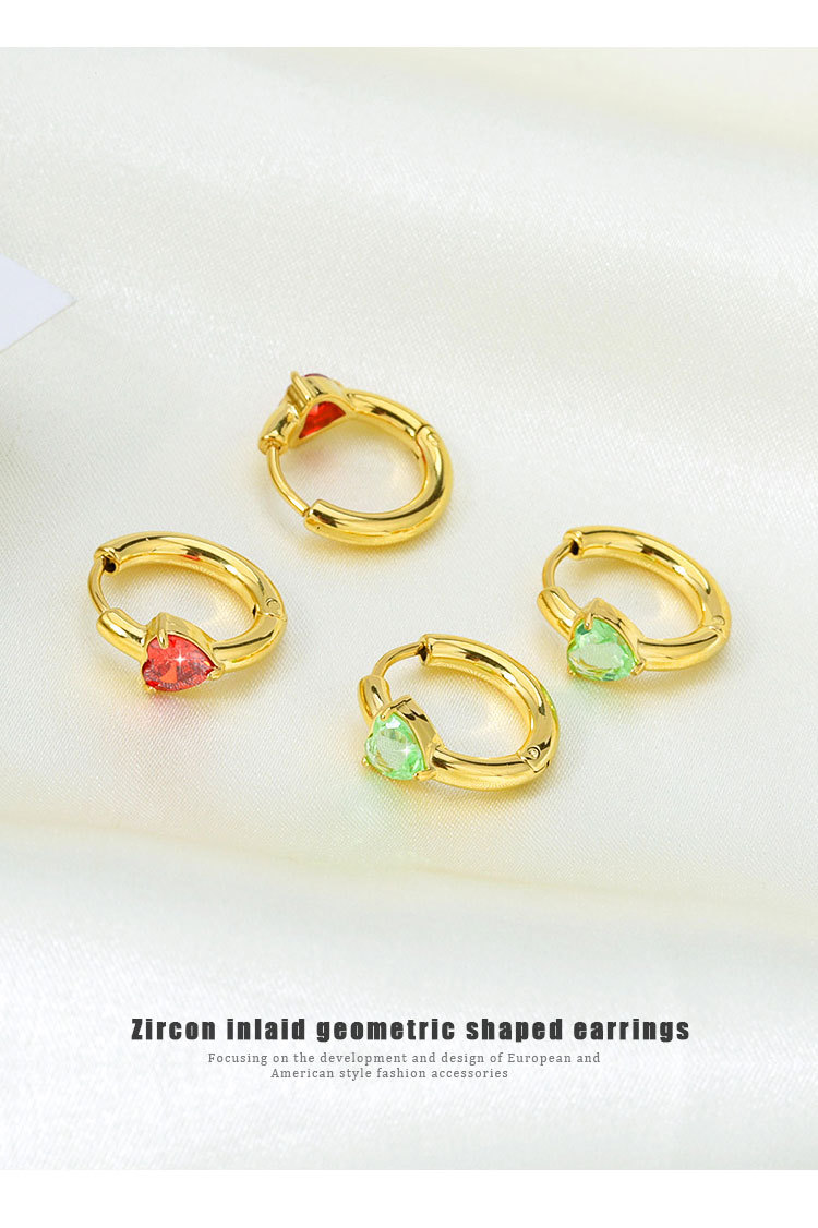 12g Weight 1 Pair Simple Style Heart Shape Inlay Titanium Steel Zircon Earrings
