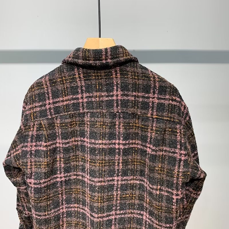 Japanische Retro-Jacke für Herren im High-End-Stil, neuer Herbst-Look, Chanel-inspiriertes Karohemd, Wolljacke, Trendmarke_voghion.com