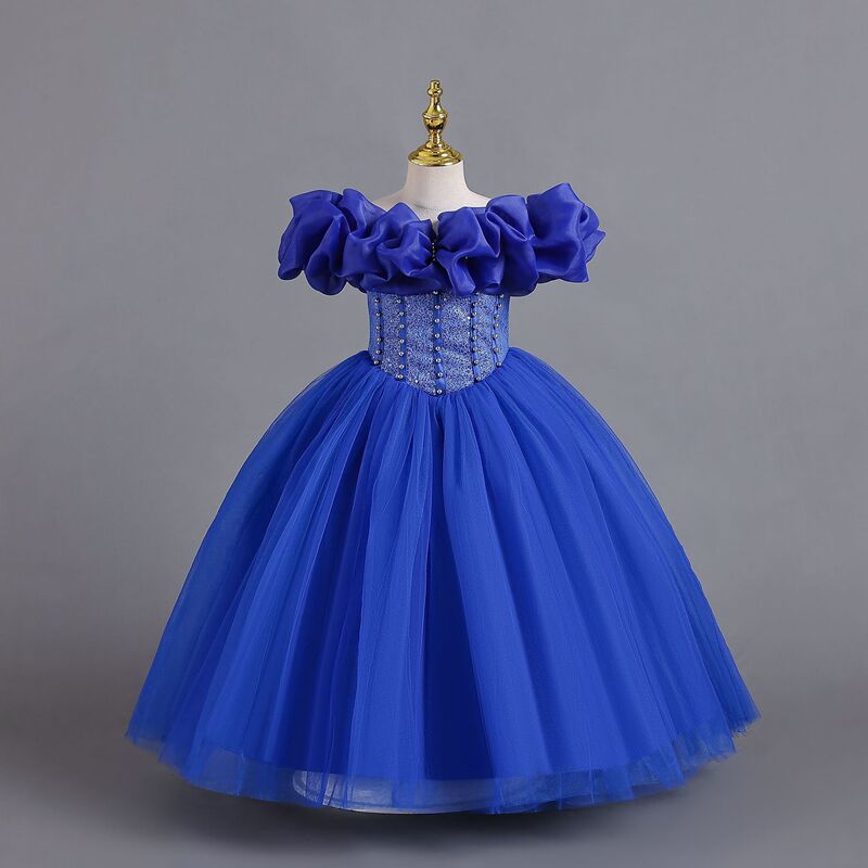 Foreign trade in stock off-shoulder children's dress lace-up princess dress girl flower girl Christmas dress kids dress