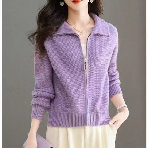 2025 Spring and Autumn New Cross-Border Zipper Sweater Knitted Cardigan Women's Loose Outerwear Bottoming Style Top Design
