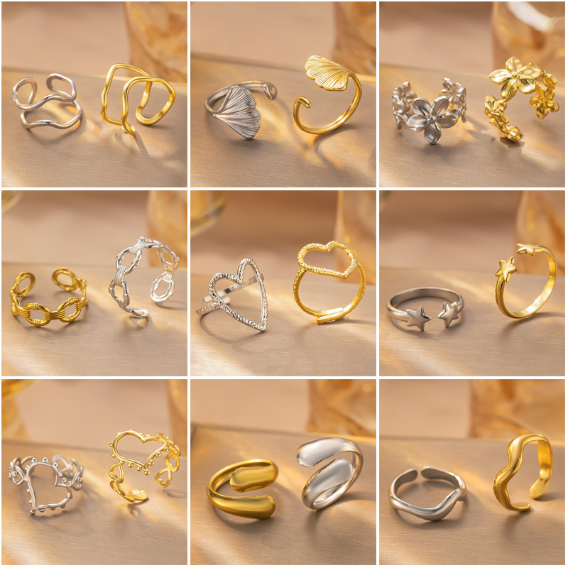 Cross-border fashion stainless steel simple wind opening ring female niche design Joker star ring wholesale