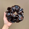 2# sea salt blue & coffee color block plaid hair tie, approximately 16cm