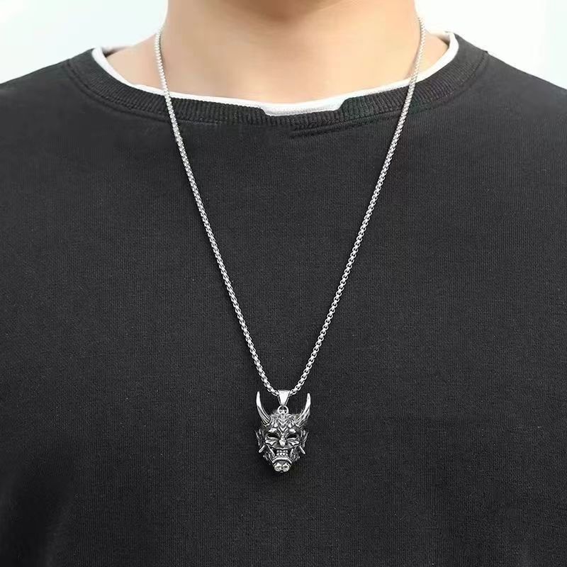 Diablo Japanese Prajnaparamita Mask Necklace Personalized Hip Hop Simple Pendant Versatile Men's and Women's Long_voghion.com