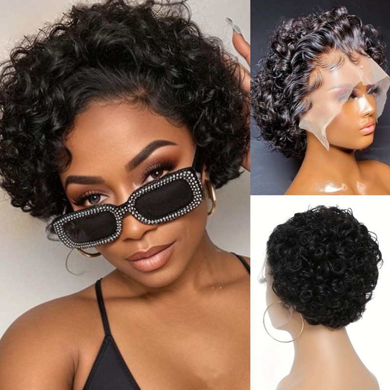 Elf Lace Head Cover Human Hair 13x 1 curly pixie cut wig human hair