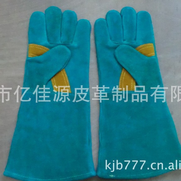 头牛二皮16英寸绿色AB级电焊手套 防切割手套 劳保用手套