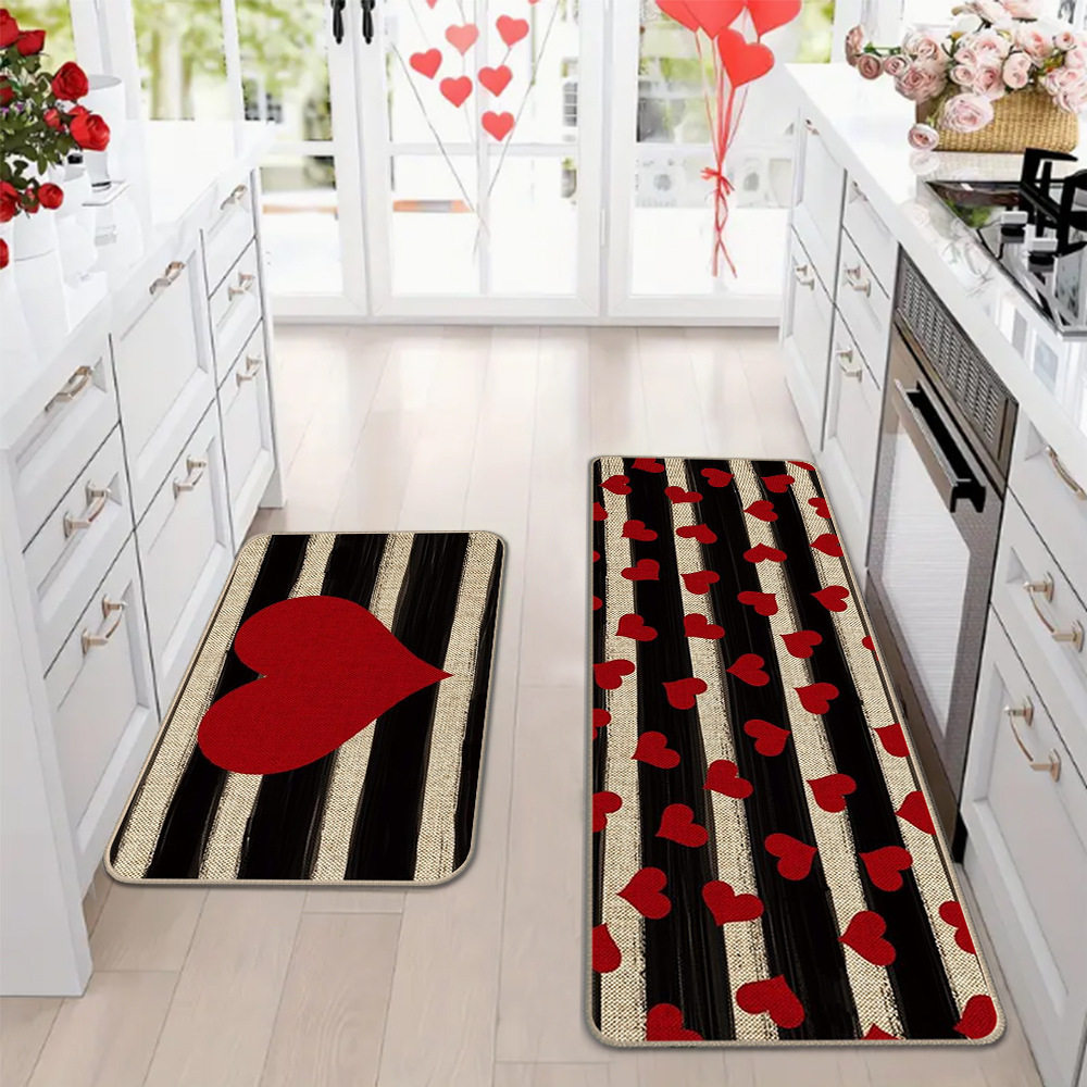 Amazon día de San Valentín alfombra de piso de cocina doméstica dos piezas conjuntos de alfombra de piso resistente a la suciedad y alfombra de puerta de entrada