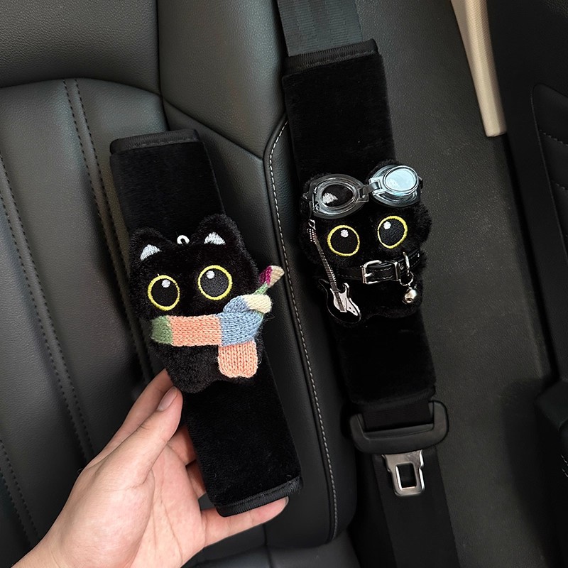 Little Black Cat Safety Belt Shoulder Cover Car Safety Belt Handle Cover Car Ornaments Decorative Supplies Anti-Stranglehold