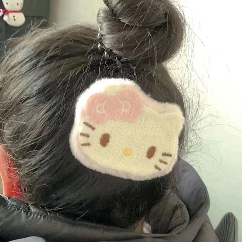 可爱kt小猫发夹甜美少女毛绒kt卡通头发侧边配饰刘海夹bb夹洗脸用|undefined