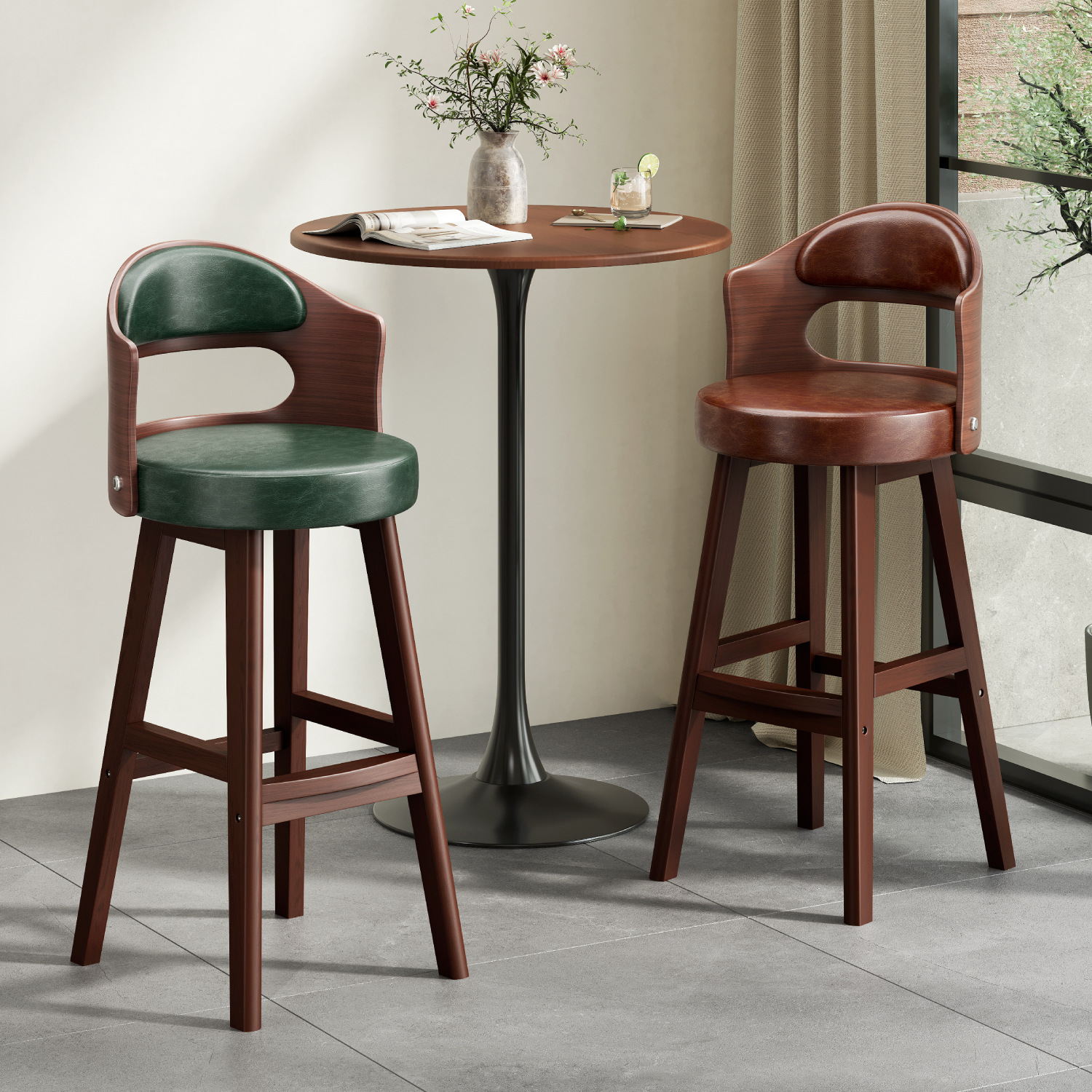 Solid Wood Bar Stool for Home Use, High Stool with Backrest, Island High Chair, Front Desk Cashier High Stool