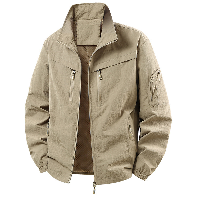 Men's workwear jacket for spring and autumn, trendy outdoor running and fishing casual coat, plus-size oversized windbreaker