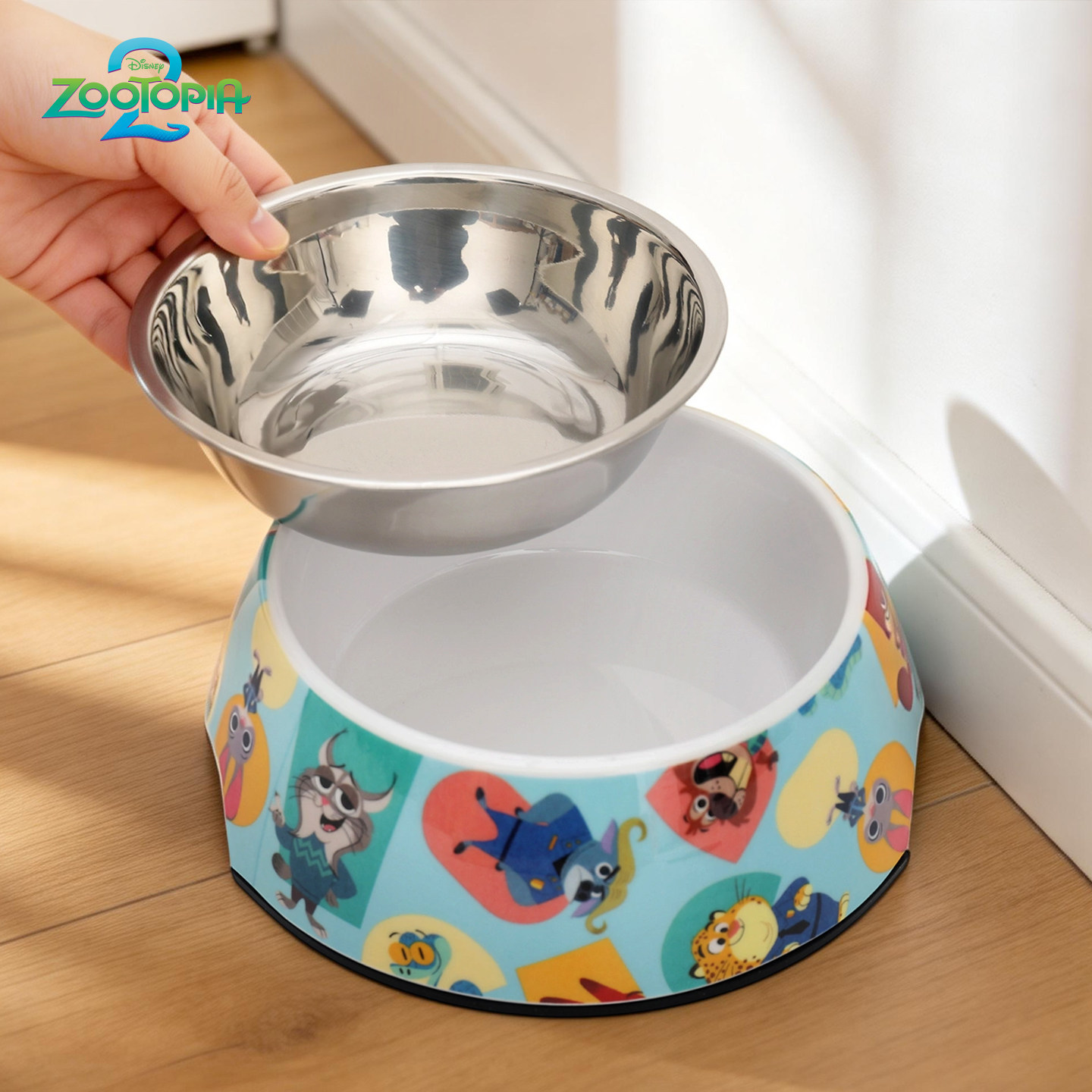 Huayuan Disney Pet Bowl series Crazy Zoo City doble capa de acero inoxidable separable cuenco de agua