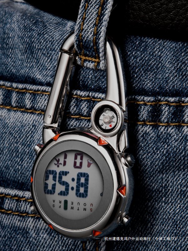 电子登山扣表便携锁扣背包挂表护士学生计时小闹钟指南针夜光腰表