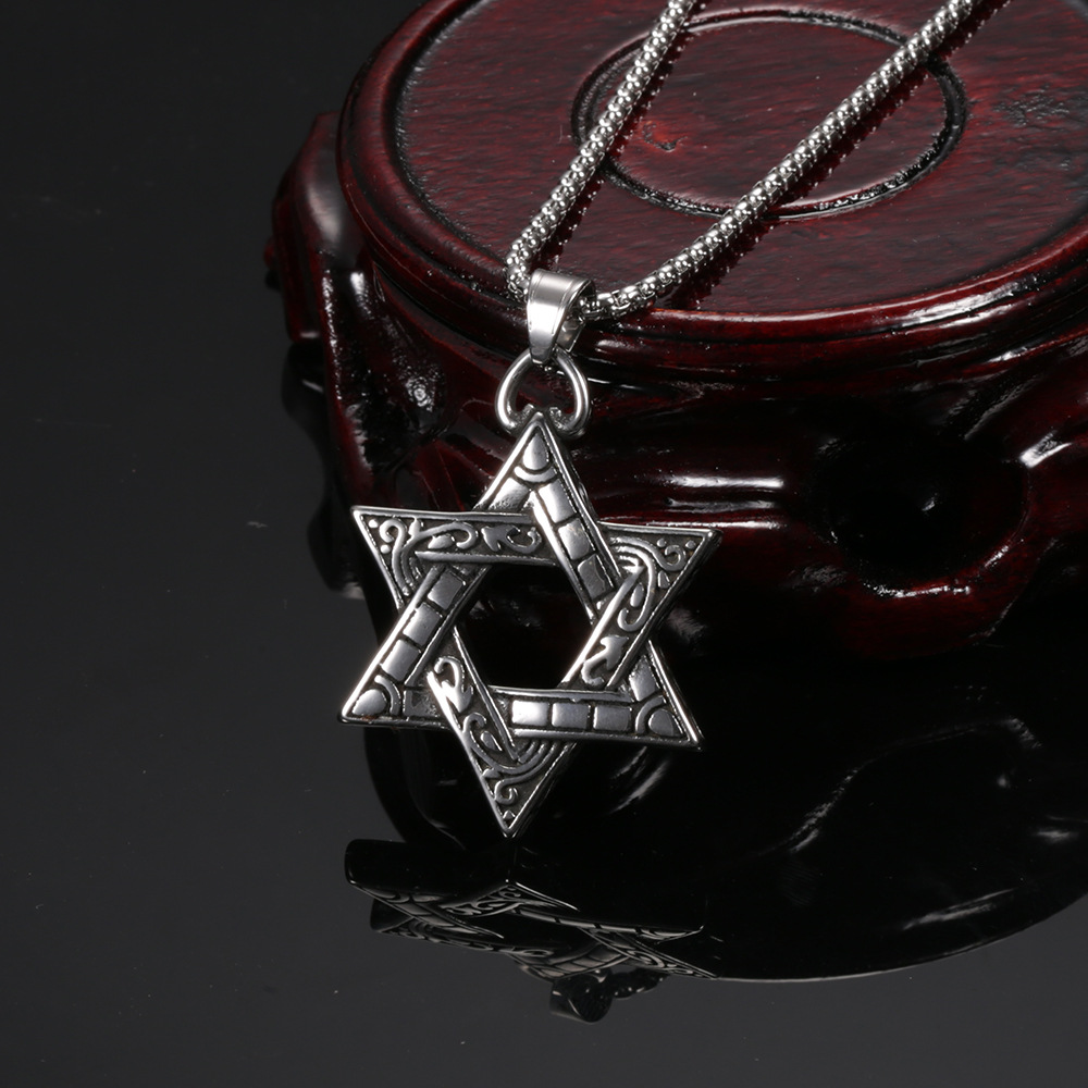 Hexagram Pendant Necklace For Men In Stainless Titanium Steel_voghion.com