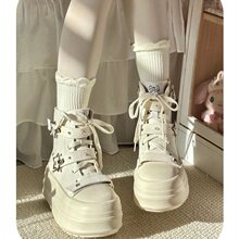 厚底帆布鞋高帮亚文化lolita鞋y2k系增高百搭lo显瘦炸街小白鞋女