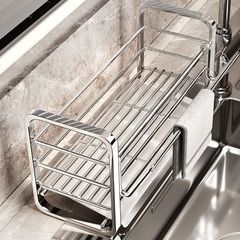真の 304 ステンレス鋼のキッチン排水ラックシンクサイド雑巾ラック蛇口シンクワイヤーボール収納ラック