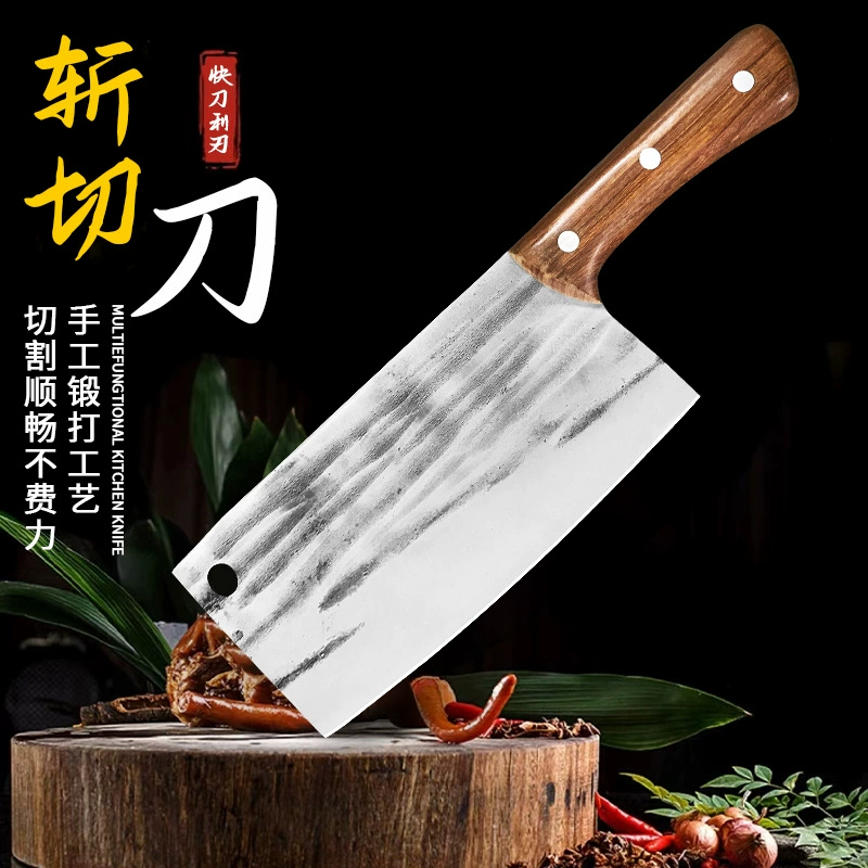 Древний кованый разделочный нож, бытовой коммерческий нож для костей, двухфункциональный нож, утолщённый стальной колотый нож для мяса, кухонный нож