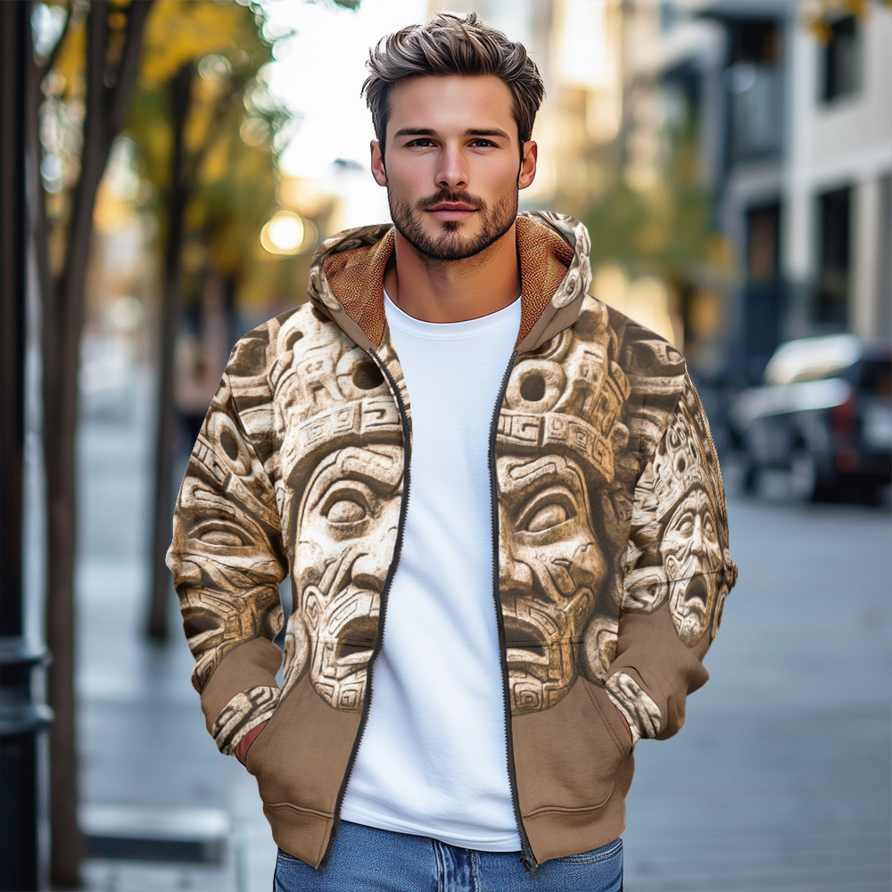 Giacca in cotone con cappuccio e cerniera da uomo invernale con stampa digitale europea D953_voghion.com