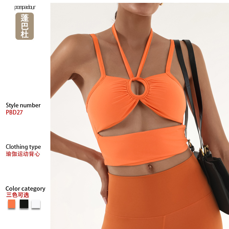 Comercio exterior europeo y americano deportes transfronterizos fitness tirantes mujer hueca con cojín para el pecho chaleco de yoga de secado rápido con cuello