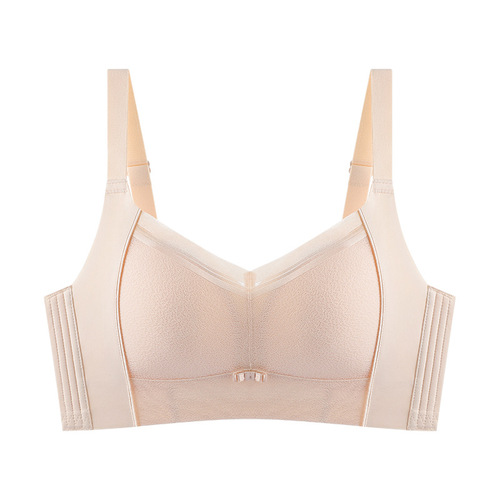 Seamless latex underwear for women, summer thin, big breasts, small bra, secondary breasts, anti-sagging, no steel rims, large size bra