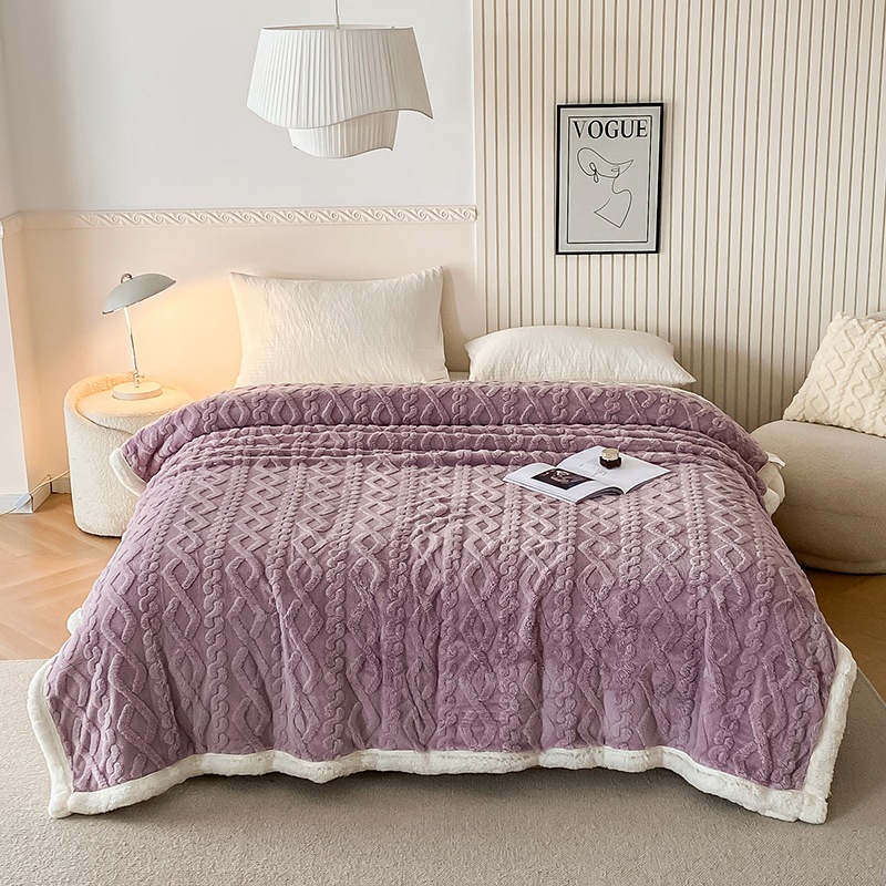 Manta de doble capa de jacquard de terciopelo de color puro transfronterizo Manta de cubierta de manta de terciopelo de cordero de comercio exterior