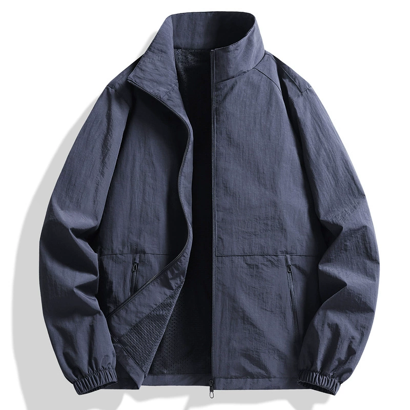 Мужская взрывная куртка весна и осень новый толстяк большой размер сидячий воротник сплошной цвет свободного пальто прилив 8919