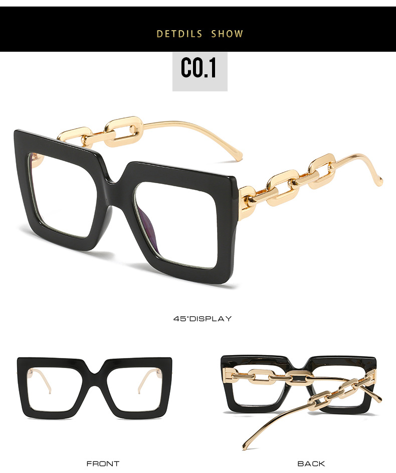 Women'S Gender Fashion Style Fashion Color Block Leopard Chains Print PC Square Full Frame Optical Glasses