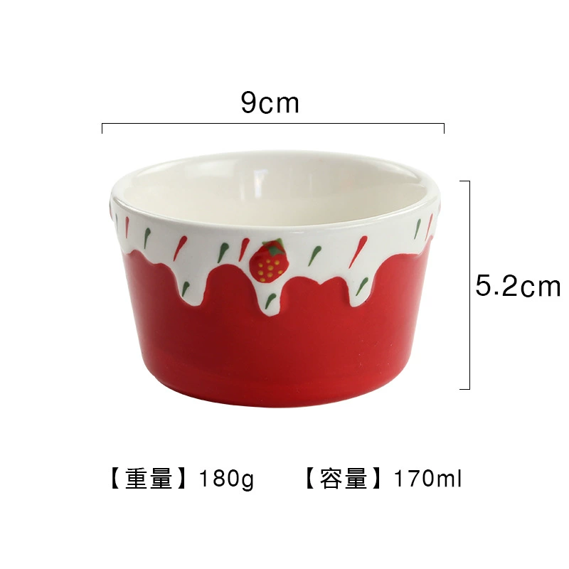 Ceramic tableware set, handmade strawberry design, 3-piece home dining kit