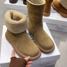 欧货两穿加绒中筒雪地靴2025冬新款时尚百搭加厚保暖防滑厚底棉靴